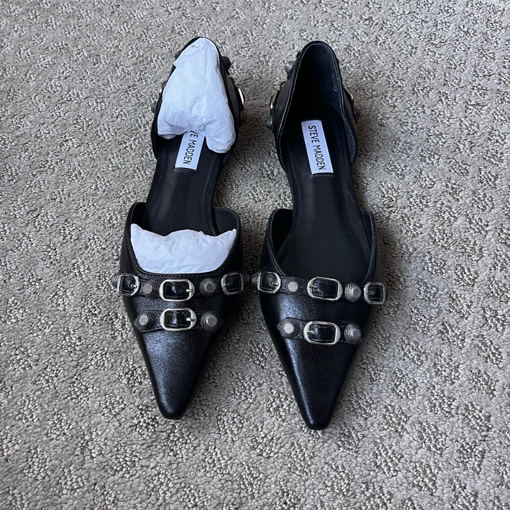 Steve Madden Black Silver-Studded Flats - Picture 3 of 4